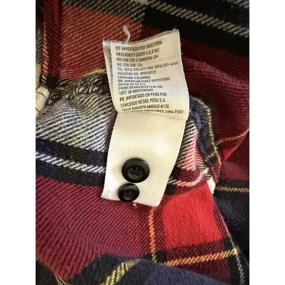 American Eagle Outfitters Mens XLT Cotton Red Blue Plaid Flannel Shirt Shacket - Picture 6 of 7